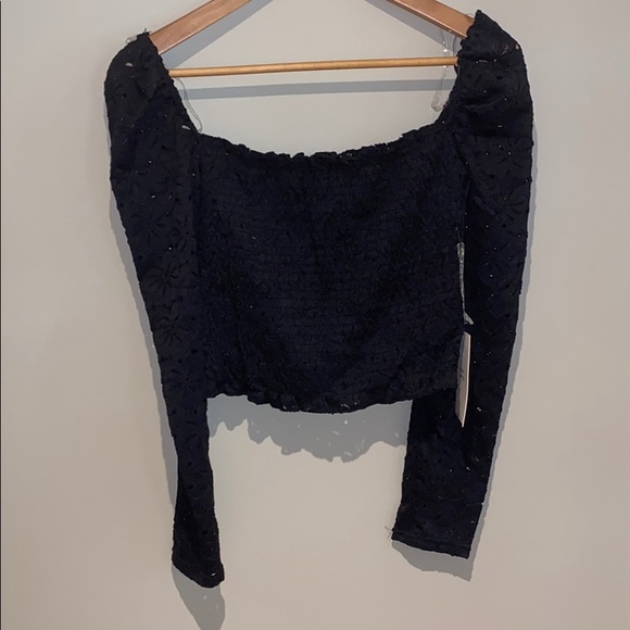 Iris Womens Lace Longsleeve Off Shoulder Crop Top - Picture 2 of 7